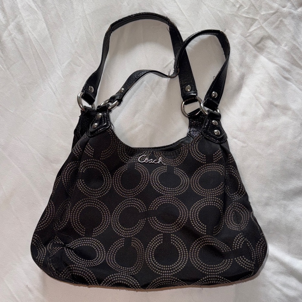 Coach Black and Gray Circle Pattern Shoulder Bag